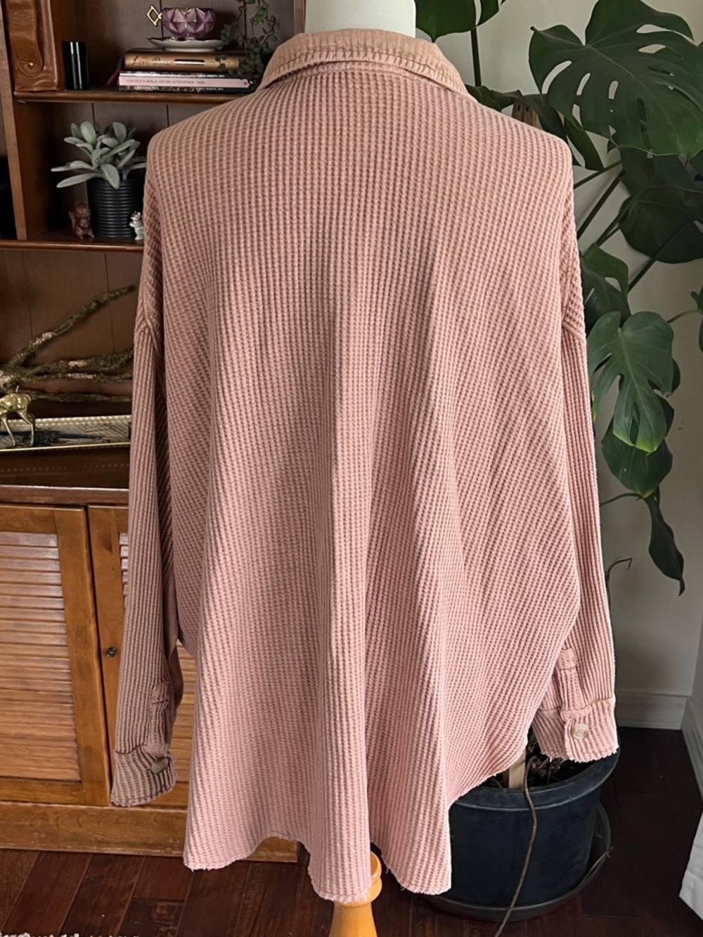 Free People Scout Bunny Dusty Rose Button-Up Waffle Knit Shacket Oversized XS - Picture 9 of 13